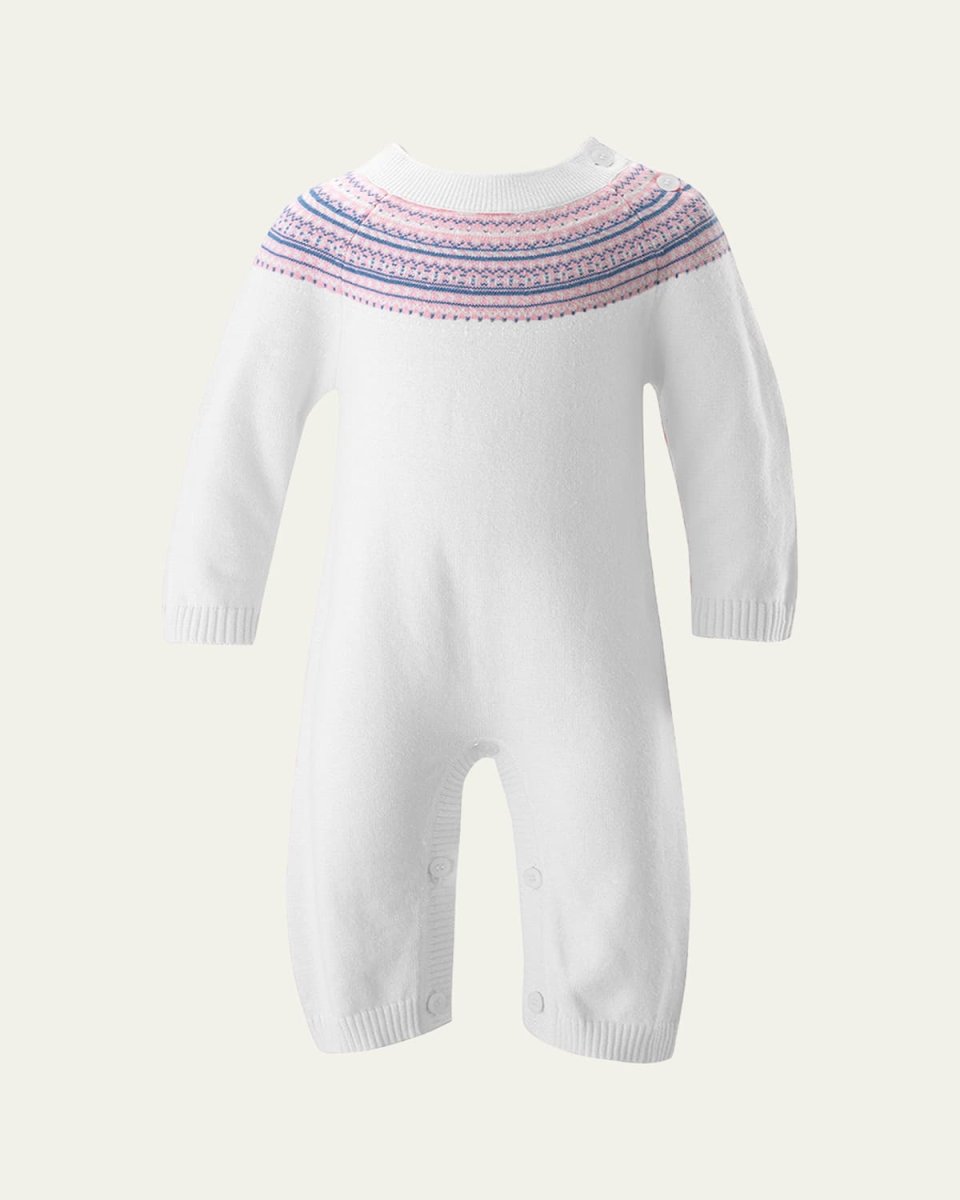 Girl's Fairisle-Trim Knit Playsuit, Size 3M-